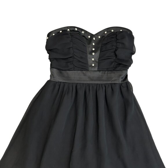 Vintage Papaya Black Strapless Mini Dress Sz S Studded Satin Bodice Goth Witchy‎ - Picture 3 of 6